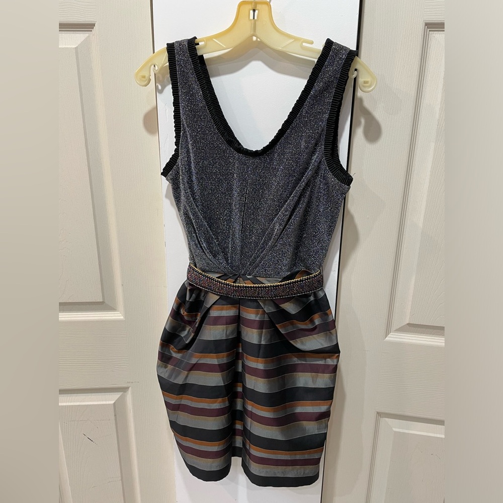 H&M Black and Brown Striped party sleeveless Mini dress size m